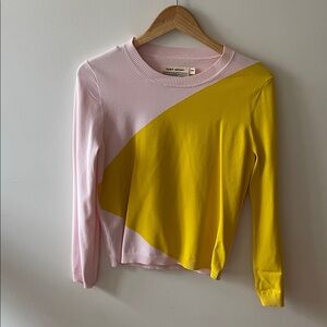 Tory Sport Pink and Yellow Diagonal Colorblock Crewneck